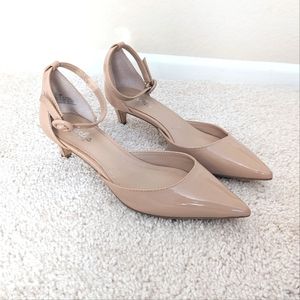 Charles By Charles David Nude Patent Pointed Toe Ankle Strap Kitten Heels